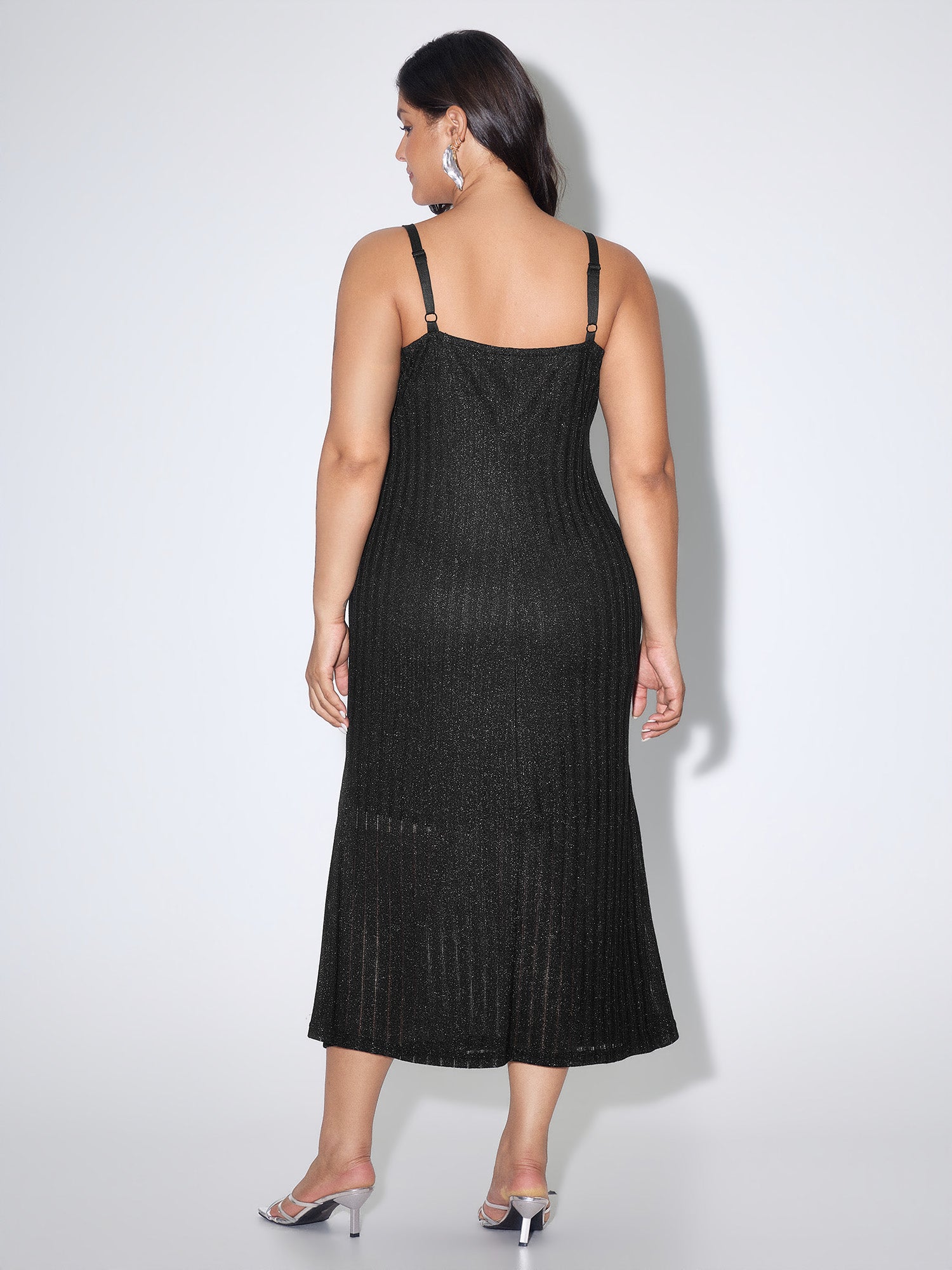 Shimmer Ribbed Gold Charm Detail Midi Dress