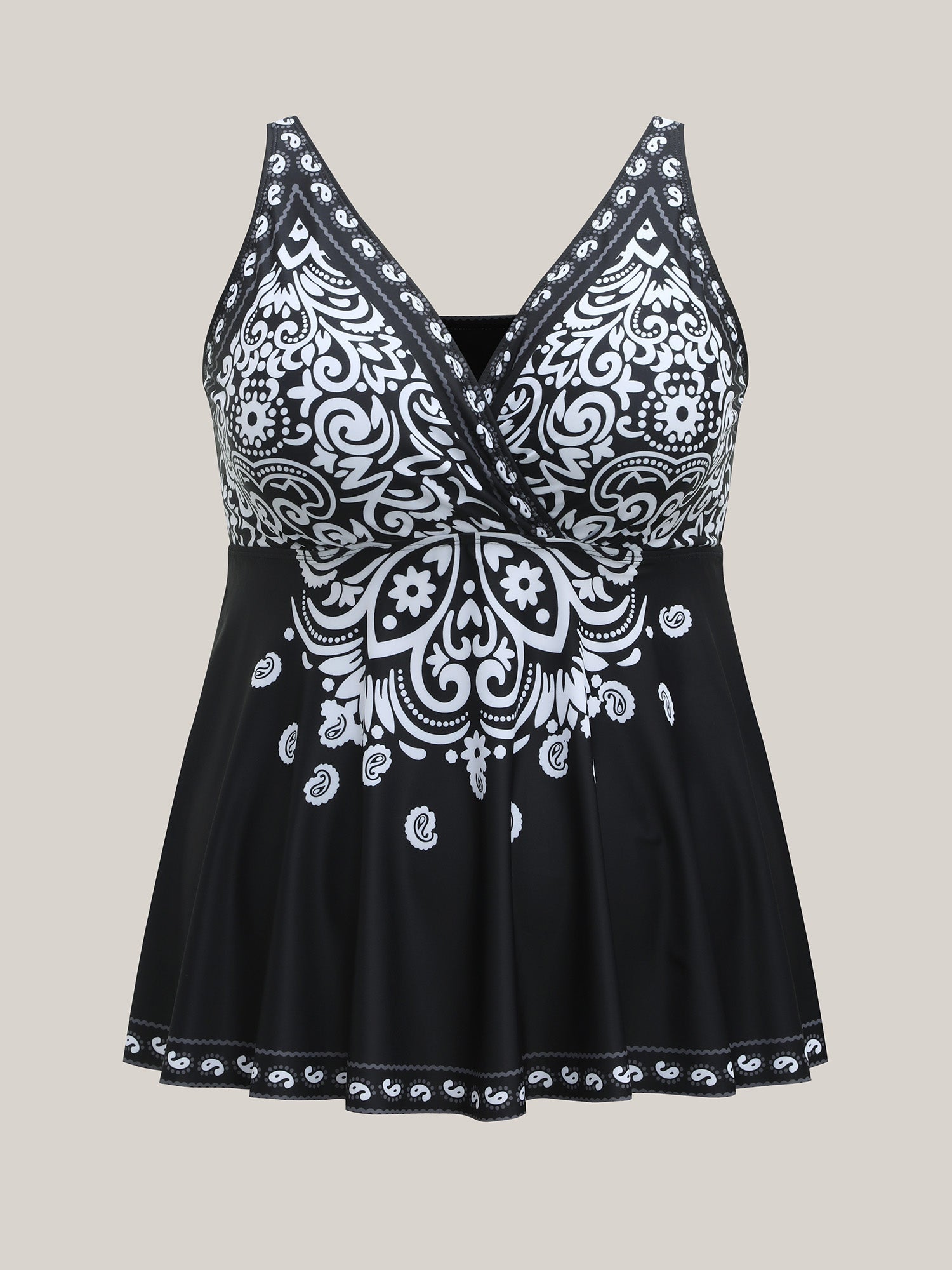 Boho Print Surplice Neck Swim Top