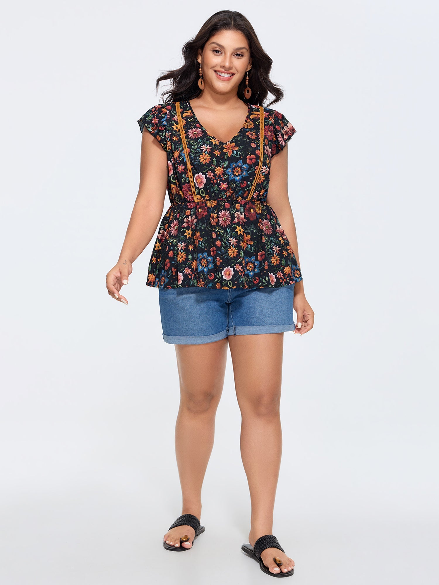 Vibrant Floral Print V-Neck Blouse