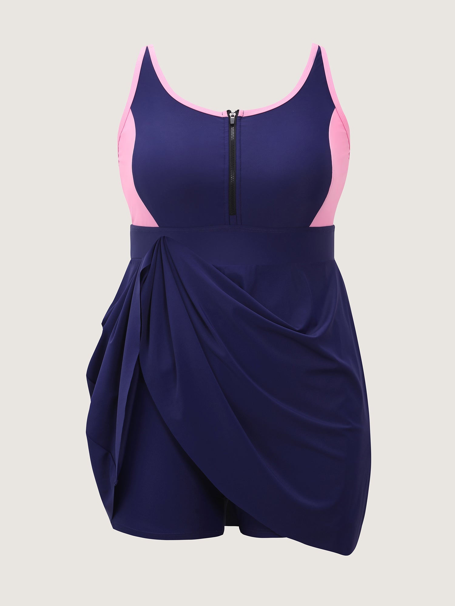 Colorblock Contrast Zipper Front Swim Dress