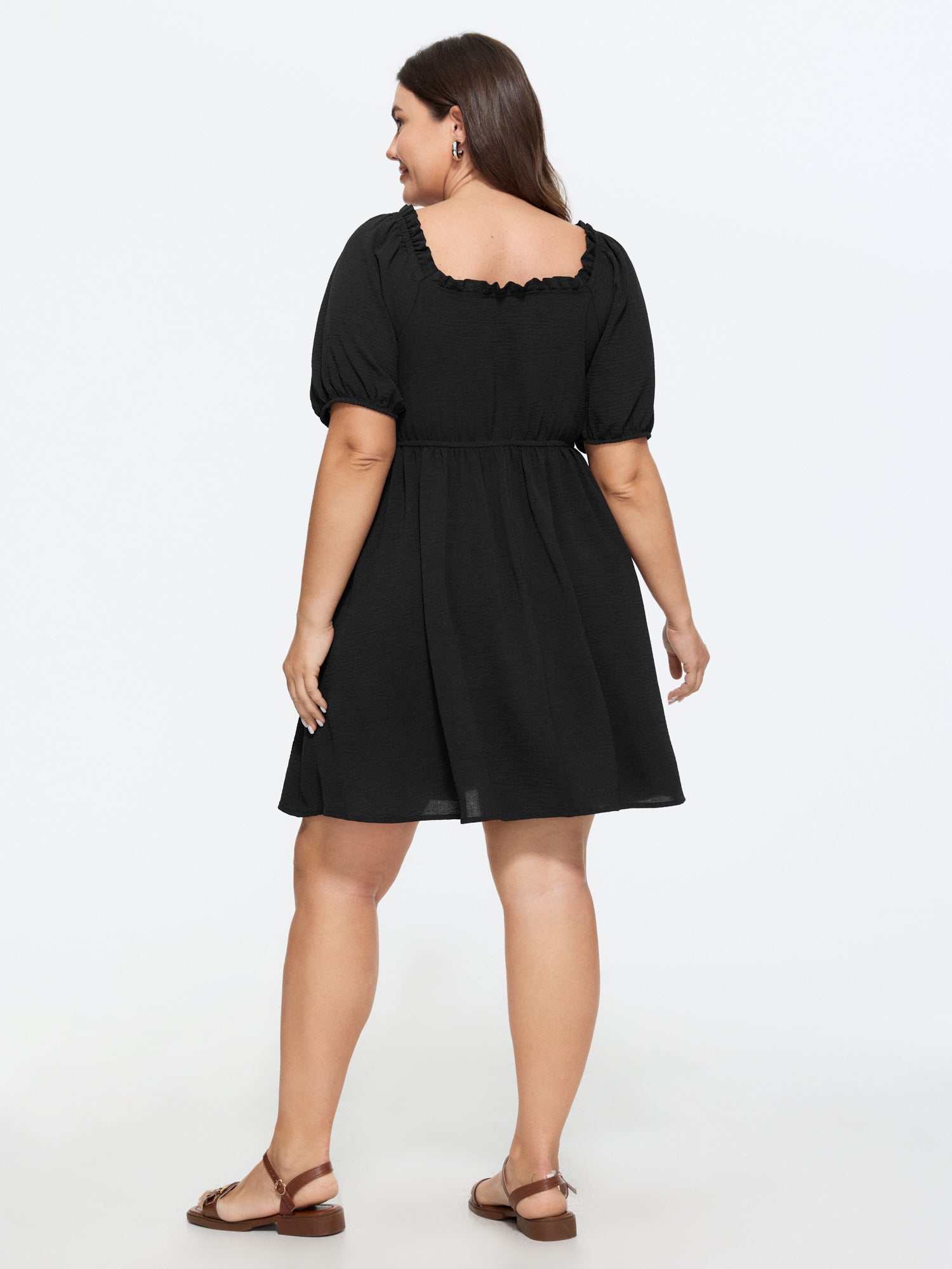 Adjustable Drawstring Tie Front Plain Mini Dress