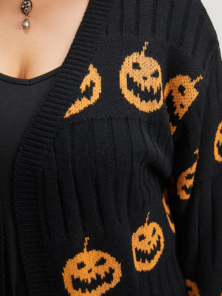 Halloween Pumpkin Graphic Open Front Cardigan