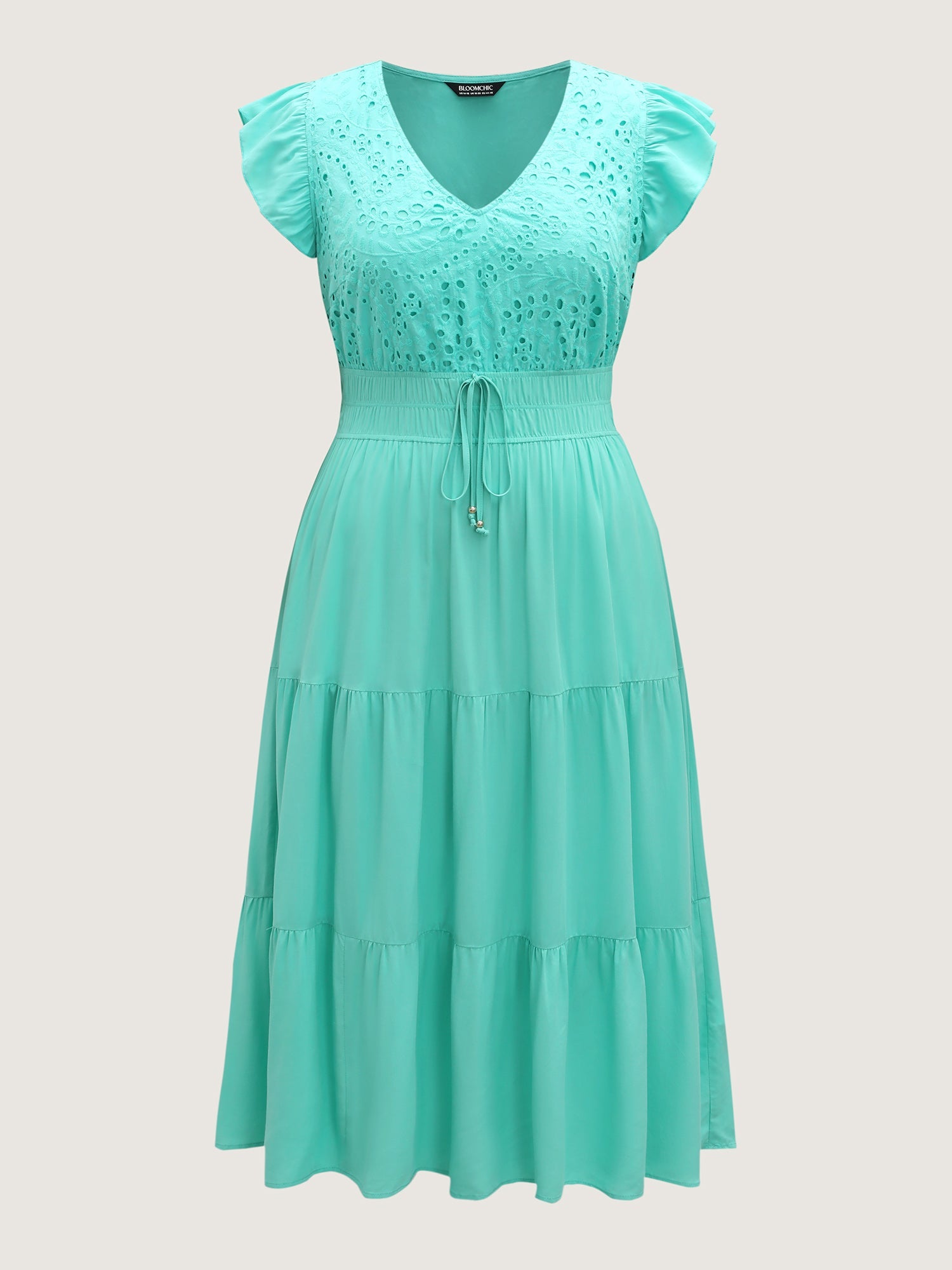 Cotton Embroidered Tie Pockets Maxi Dress