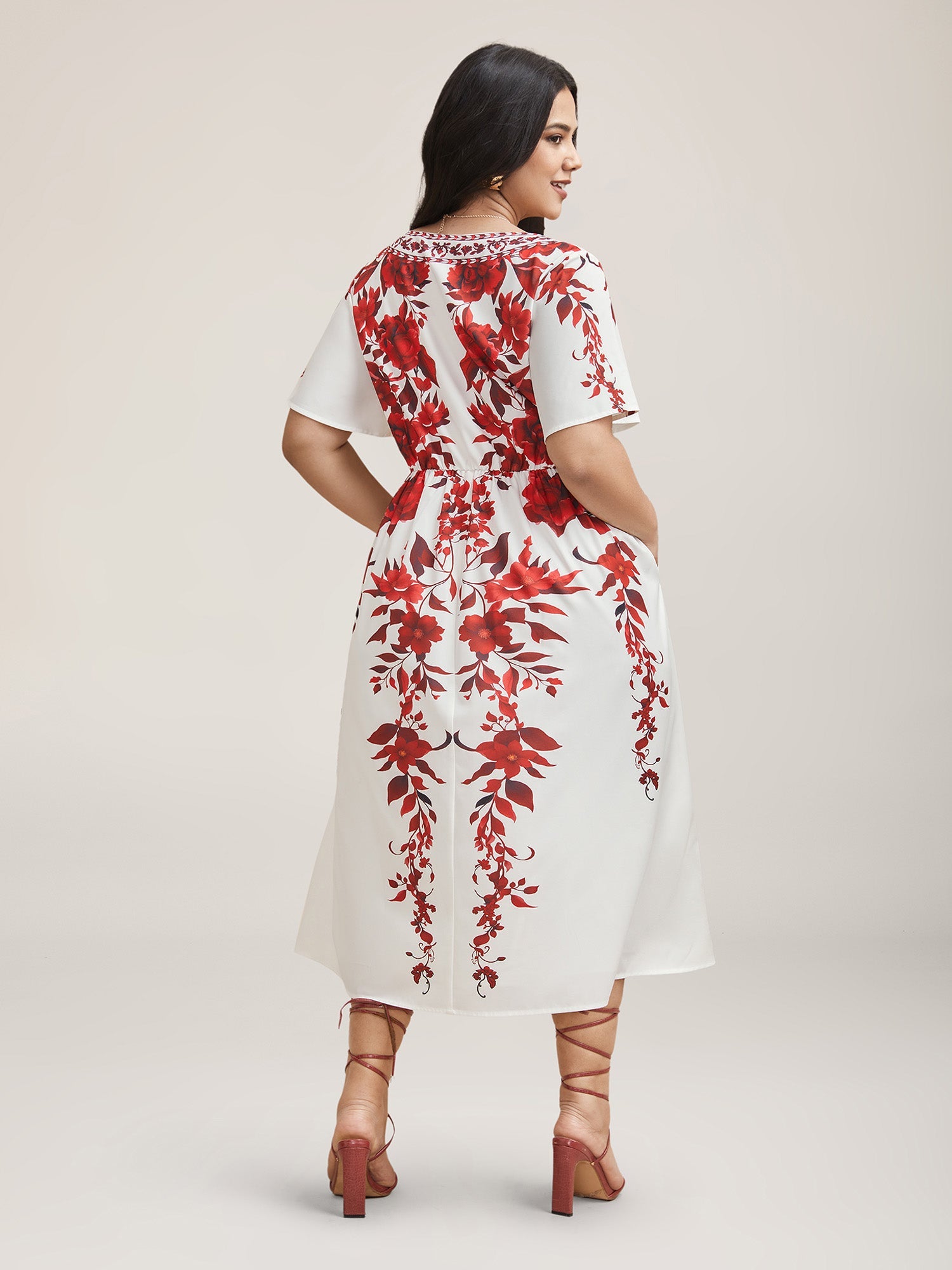 Bohemian Floral Print Stretchy Waist Midi Dress