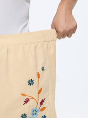 Cotton Colorful Floral Embroidered Pockets Shorts