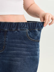 Stretchy Raw Hem Elastic Waist Denim Skort