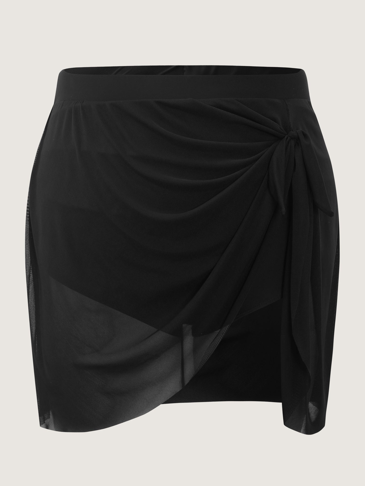 Mesh Side Drape Knotted Hem Swim Skirt