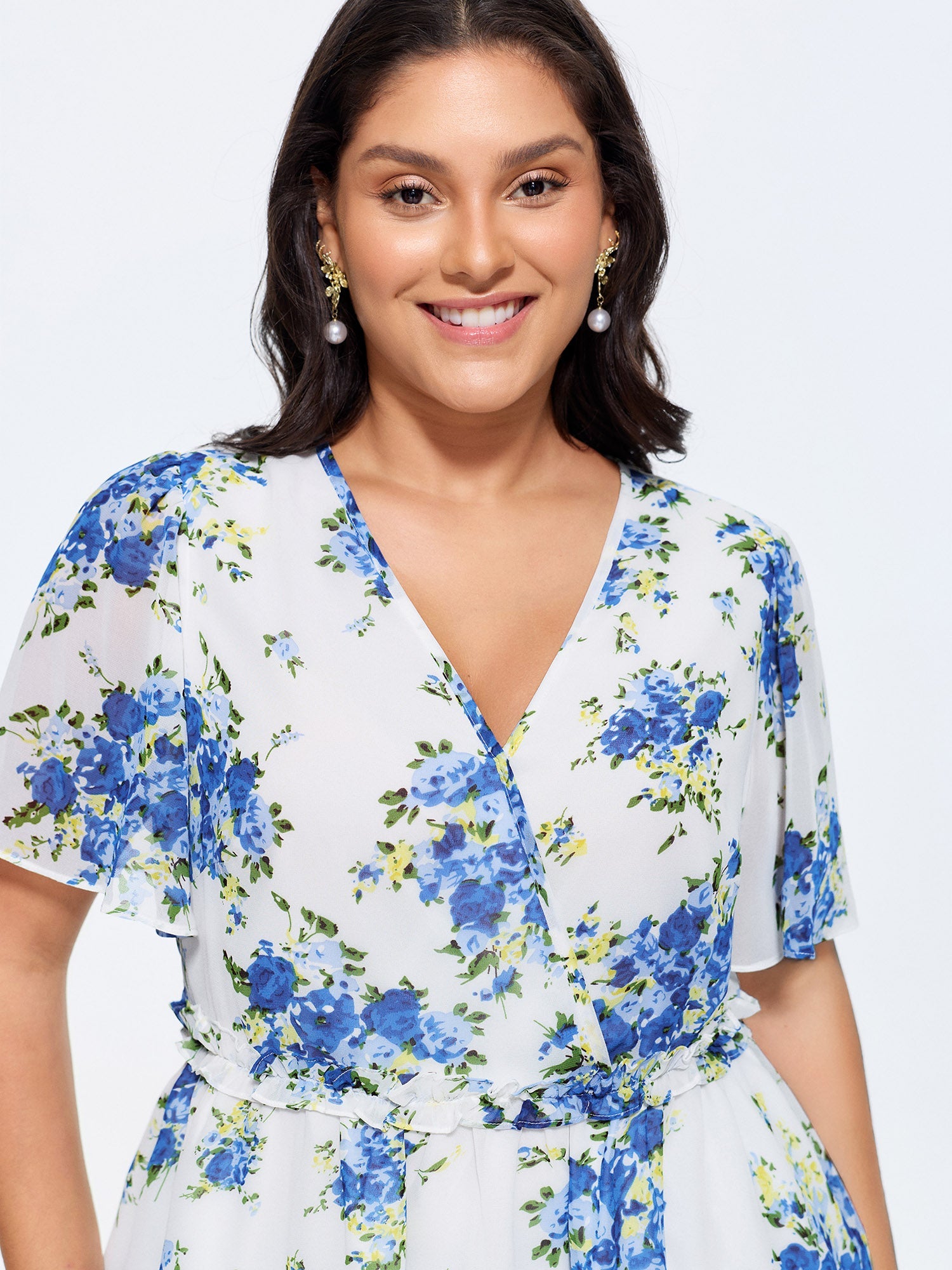Stretchy Floral Print Fit And Flare Blouse