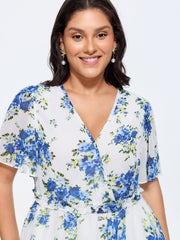 Stretchy Floral Print Fit And Flare Blouse