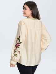 Floral Embroidery Button Front Blouse