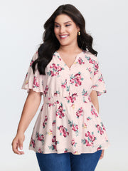 Supersoft Rose Print V-Neck Blouse