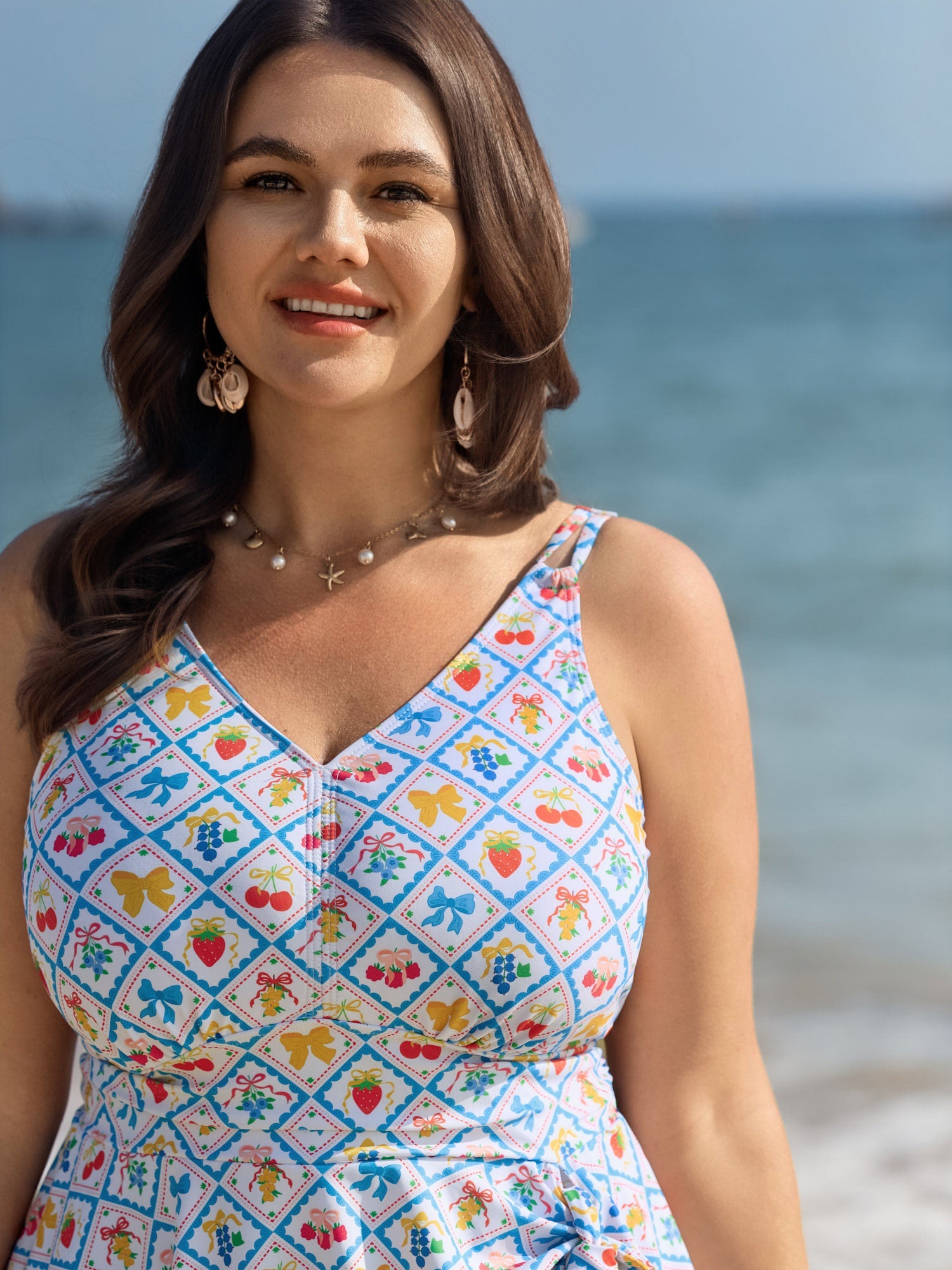 Fun Fruit Print Knotted Hem Swim Dress