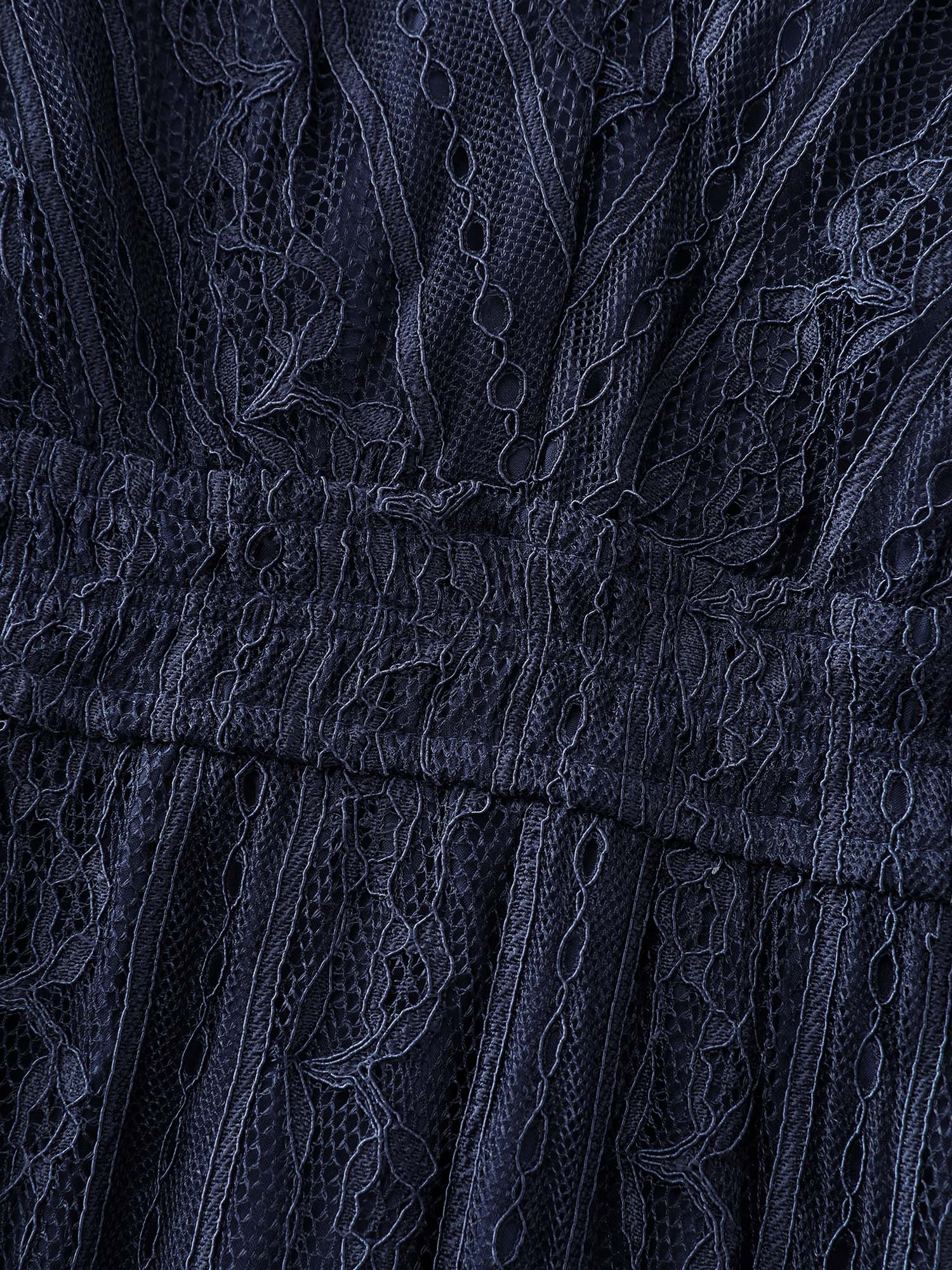 Sheer Lace Trim V-Neck Midi Dress