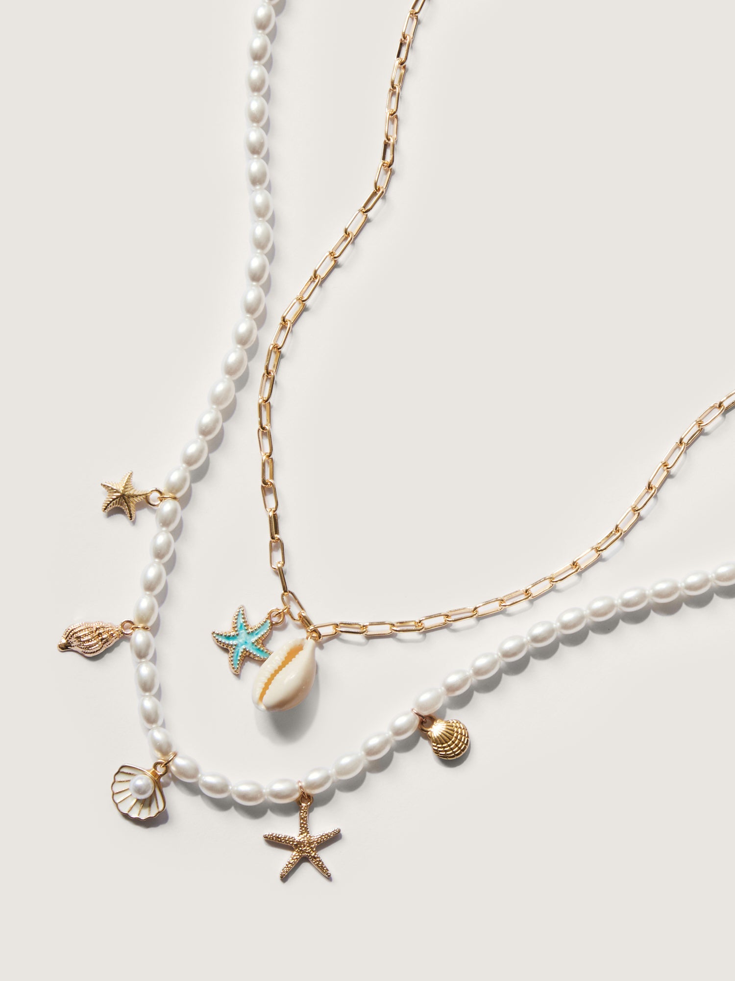 Layered Chain & Pearl Ocean Charm Necklace