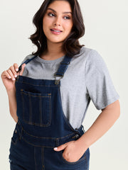 Stretchy Pockets Skinny-Fit Denim Overall Romper