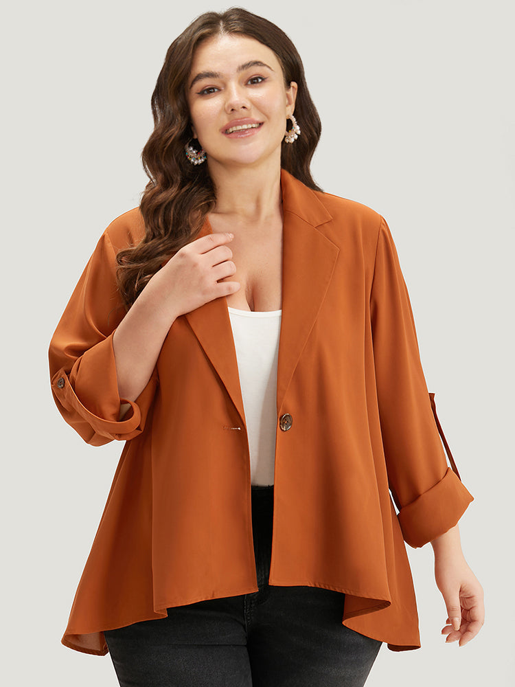 Plain Button Up Tab Sleeve High Low Hem Jacket