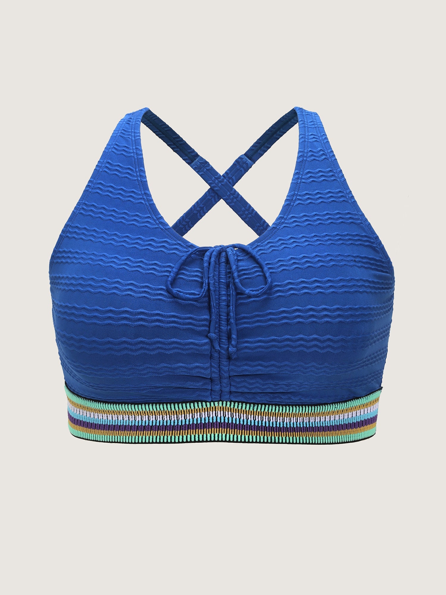 Textured Adjustable Drawstring Swim Top