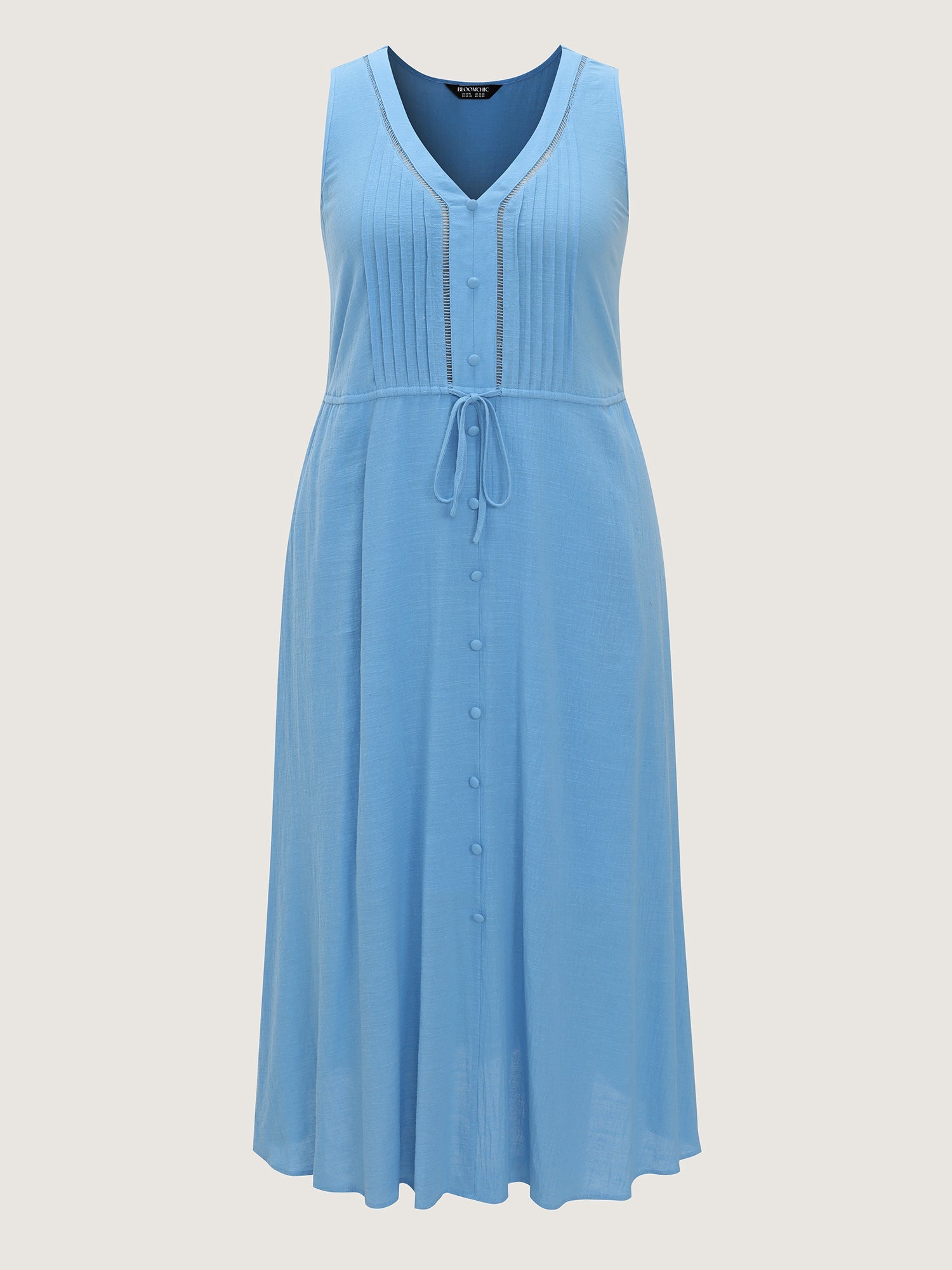 Cotton Pleated Bodice Button Detail Maxi Dress