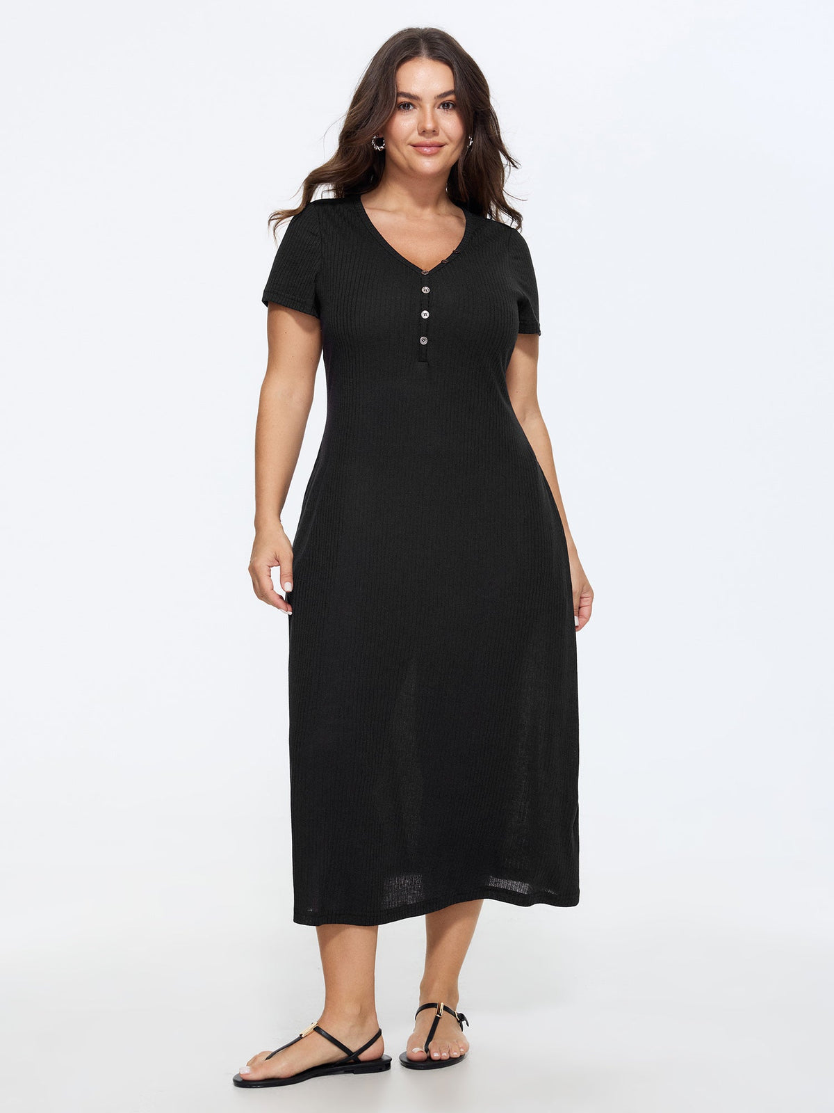 Supersoft Ribbed V-Neck Midi Knit Dress