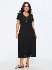 Supersoft Ribbed V-Neck Midi Knit Dress