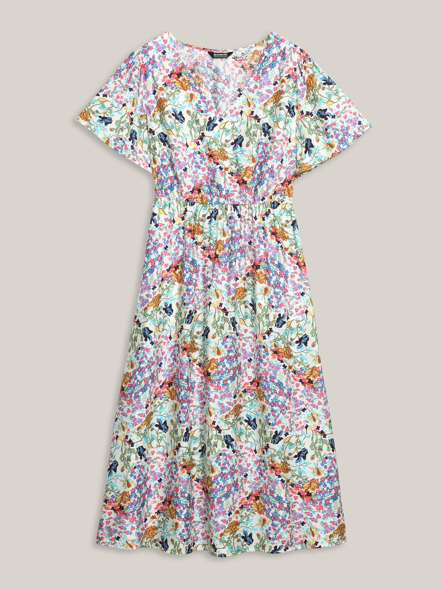 Floral Print Cinched-Waist Pockets Midi Dress
