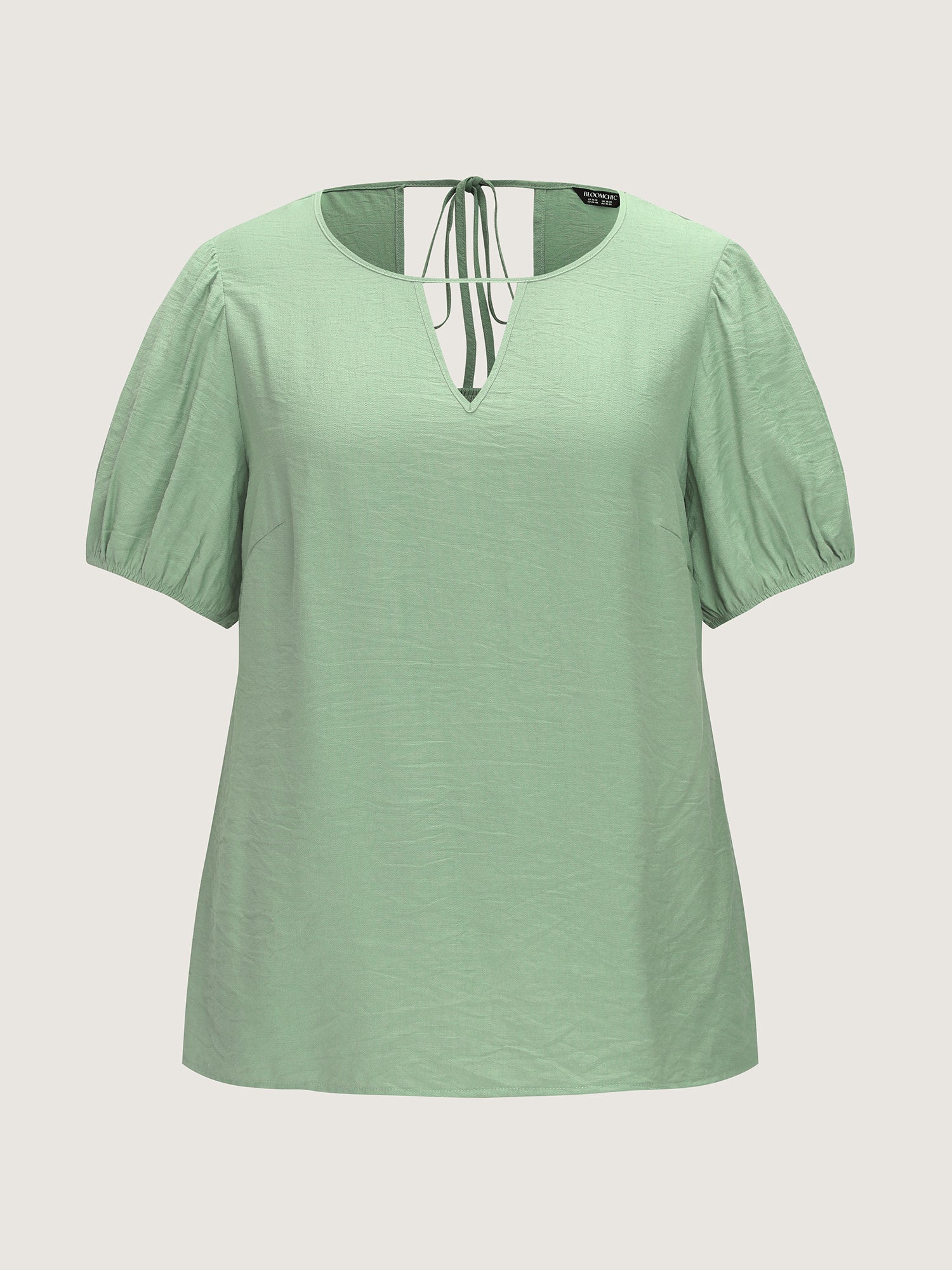Shirred Puff Sleeve Keyhole Neckline Blouse