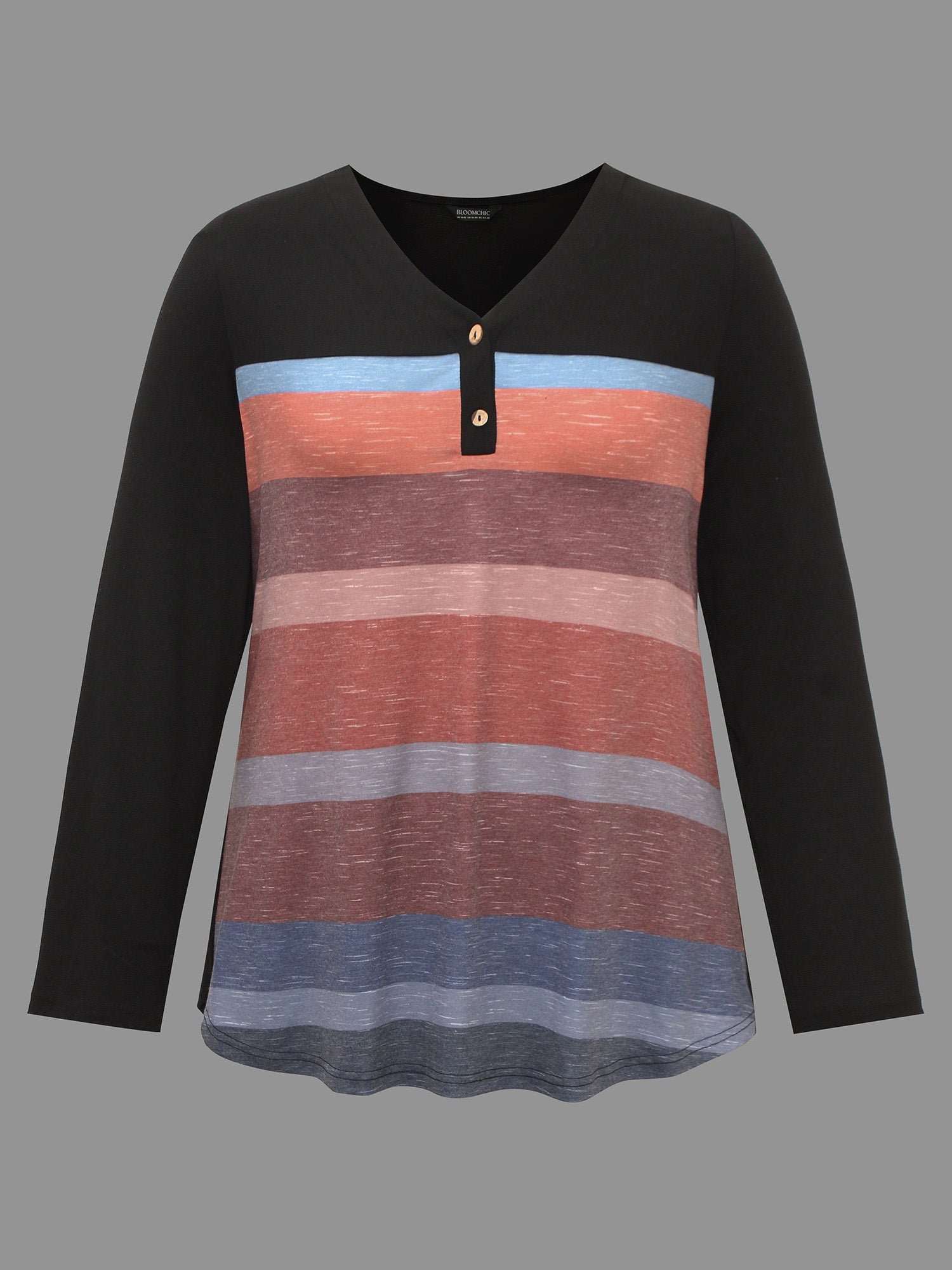 V Neck Colorblock Contrast Button Up T-shirt
