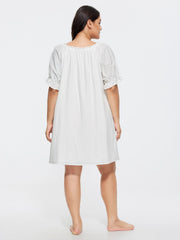 Cotton Plain Stretchy Cuff Sleeve Lounge Dress