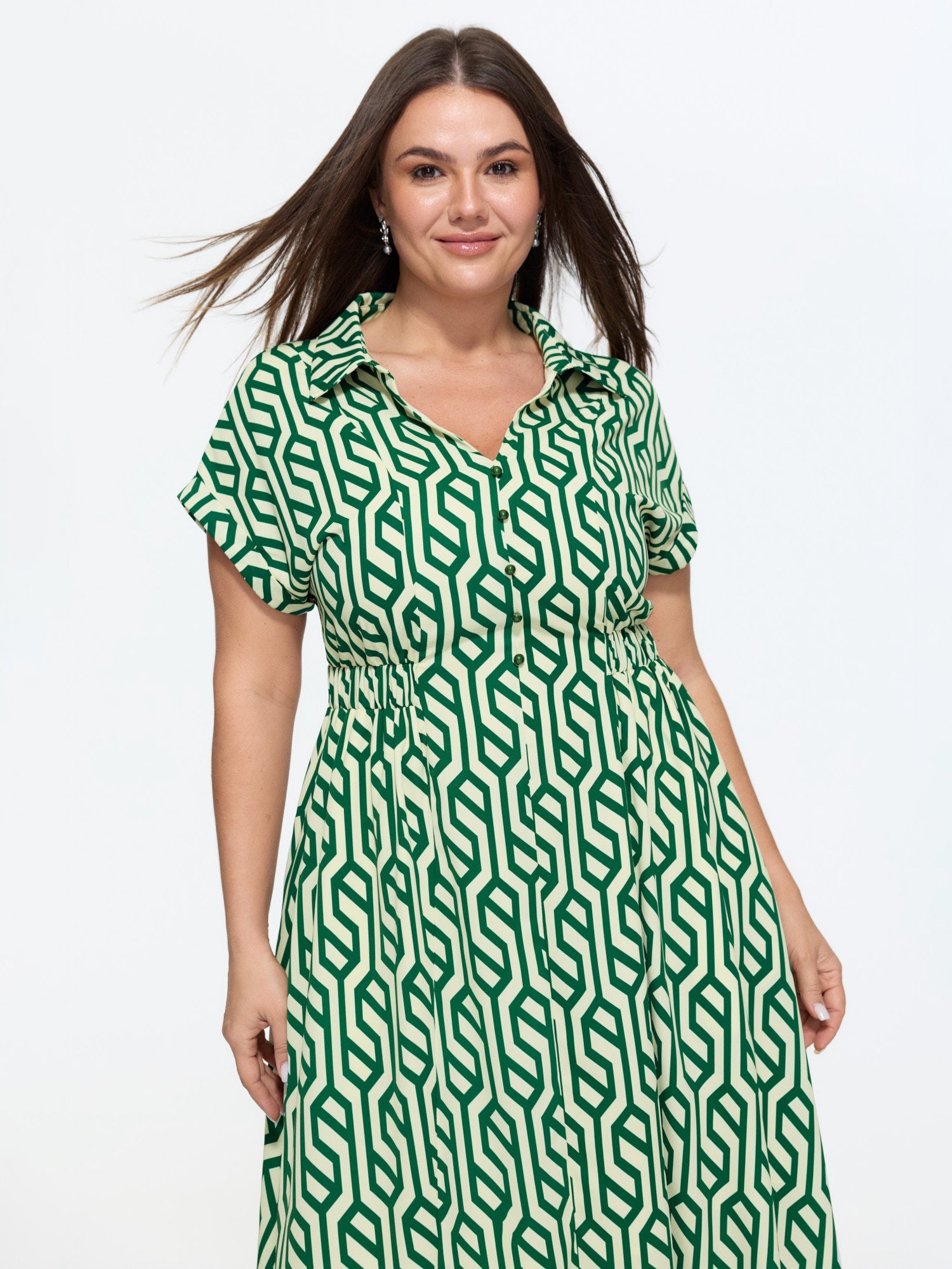 Geometric Print Stretchy Waist Midi Dress