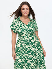 Geometric Print Stretchy Waist Midi Dress