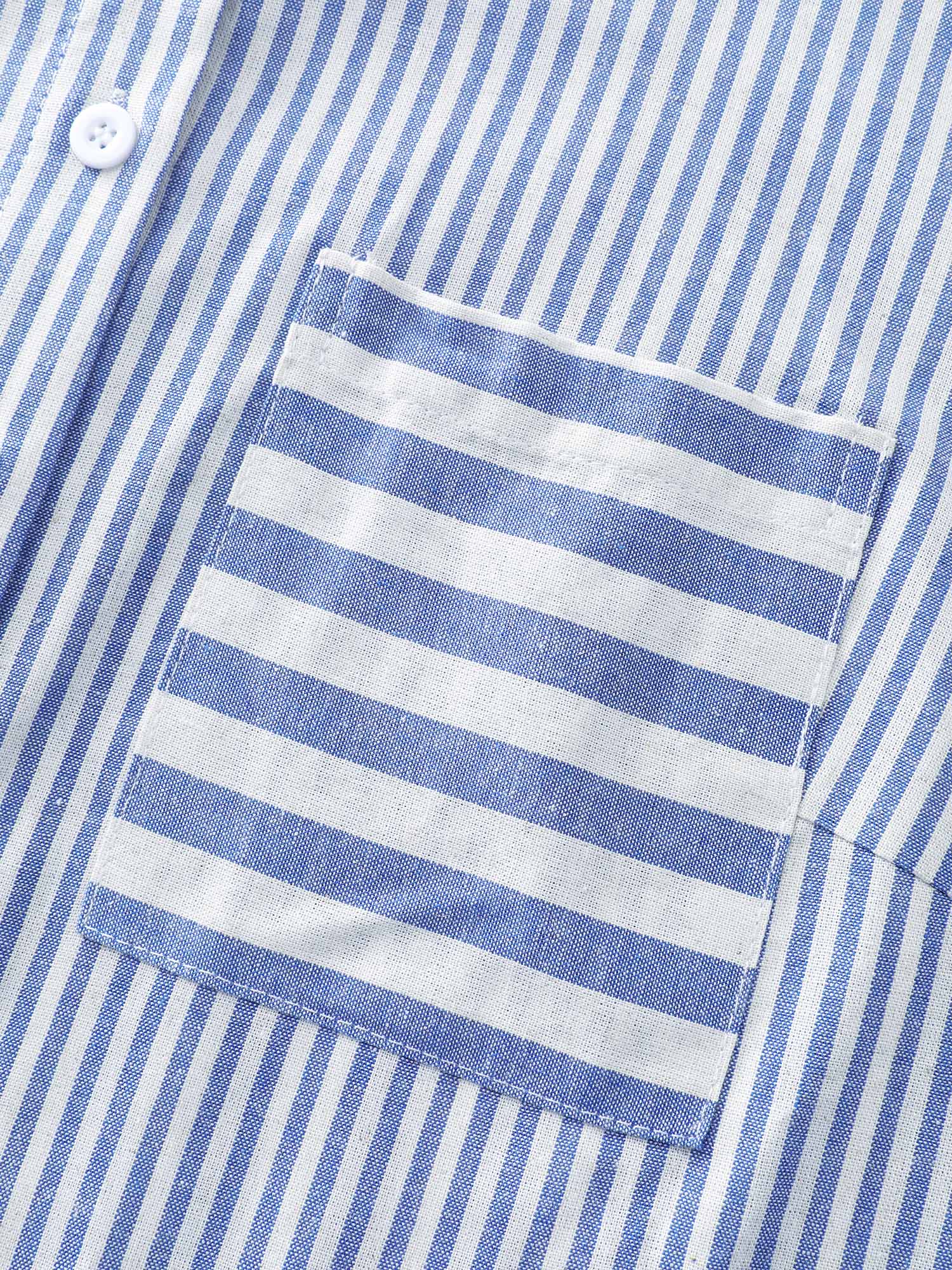 Cotton Nautical Striped Pocket Button Down Shirt