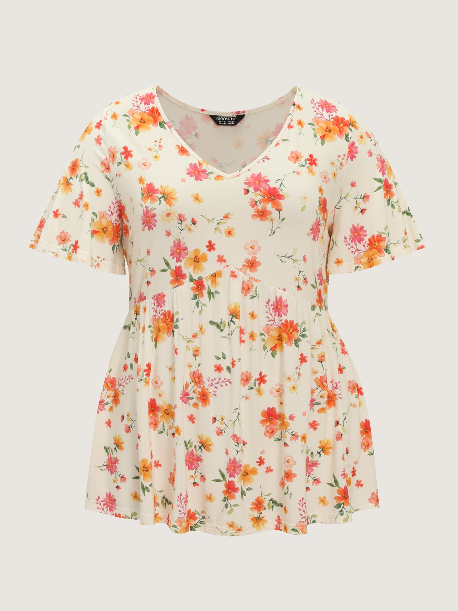 Stretchy Floral Print V-Neck Knit Top