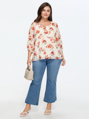 Floral Print Keyhole Neckline Shirt