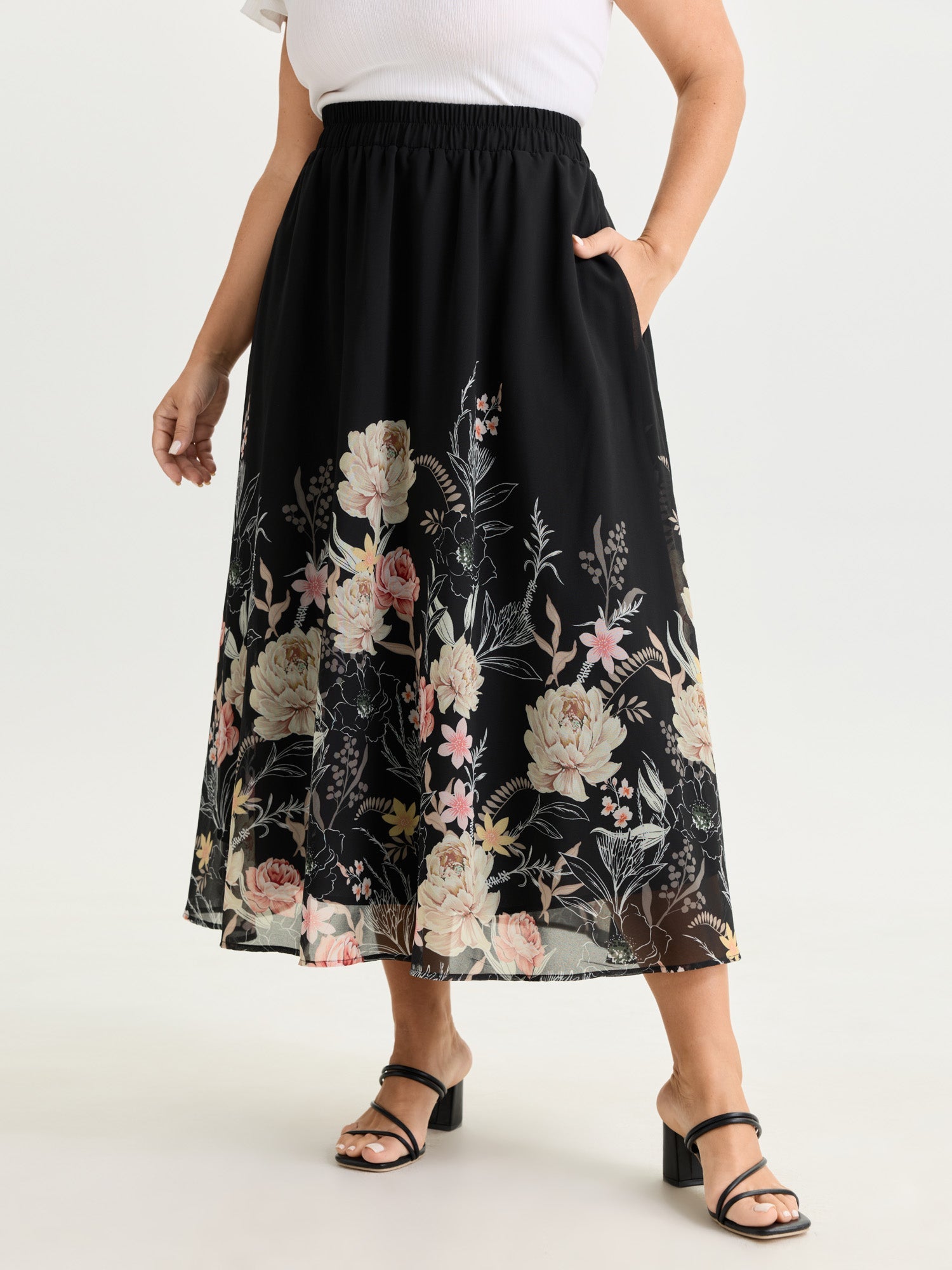 Floral Print Flowy Midi Skirt