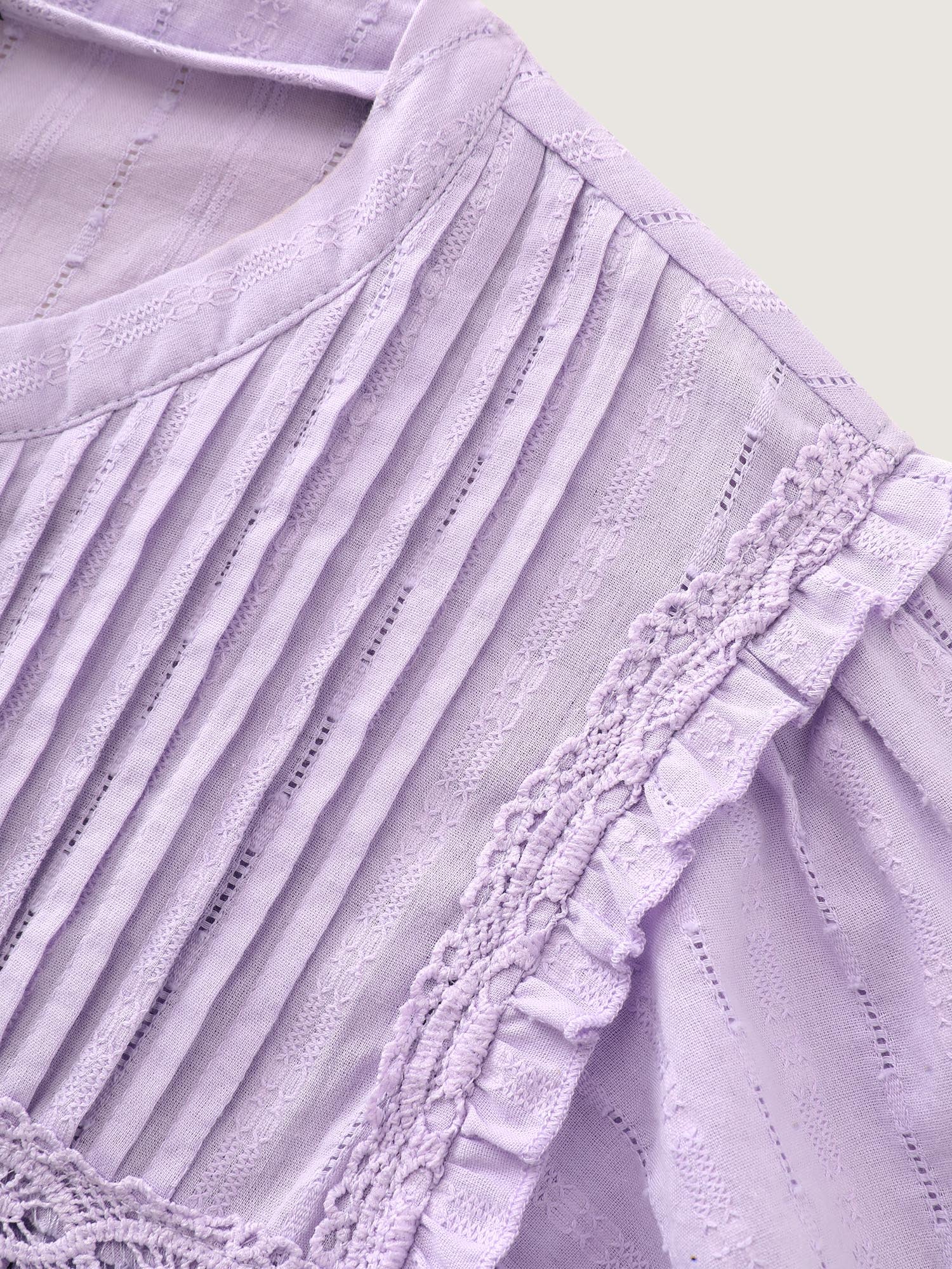 Cotton Textured Lace Trim Placket Blouse