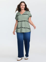 Stretchy Scribble Pattern V-Neck T-Shirt