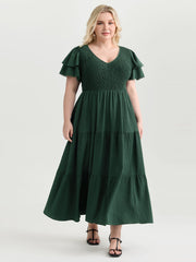 Textured Shirred Bust-Friendly Tiered Maxi Dress