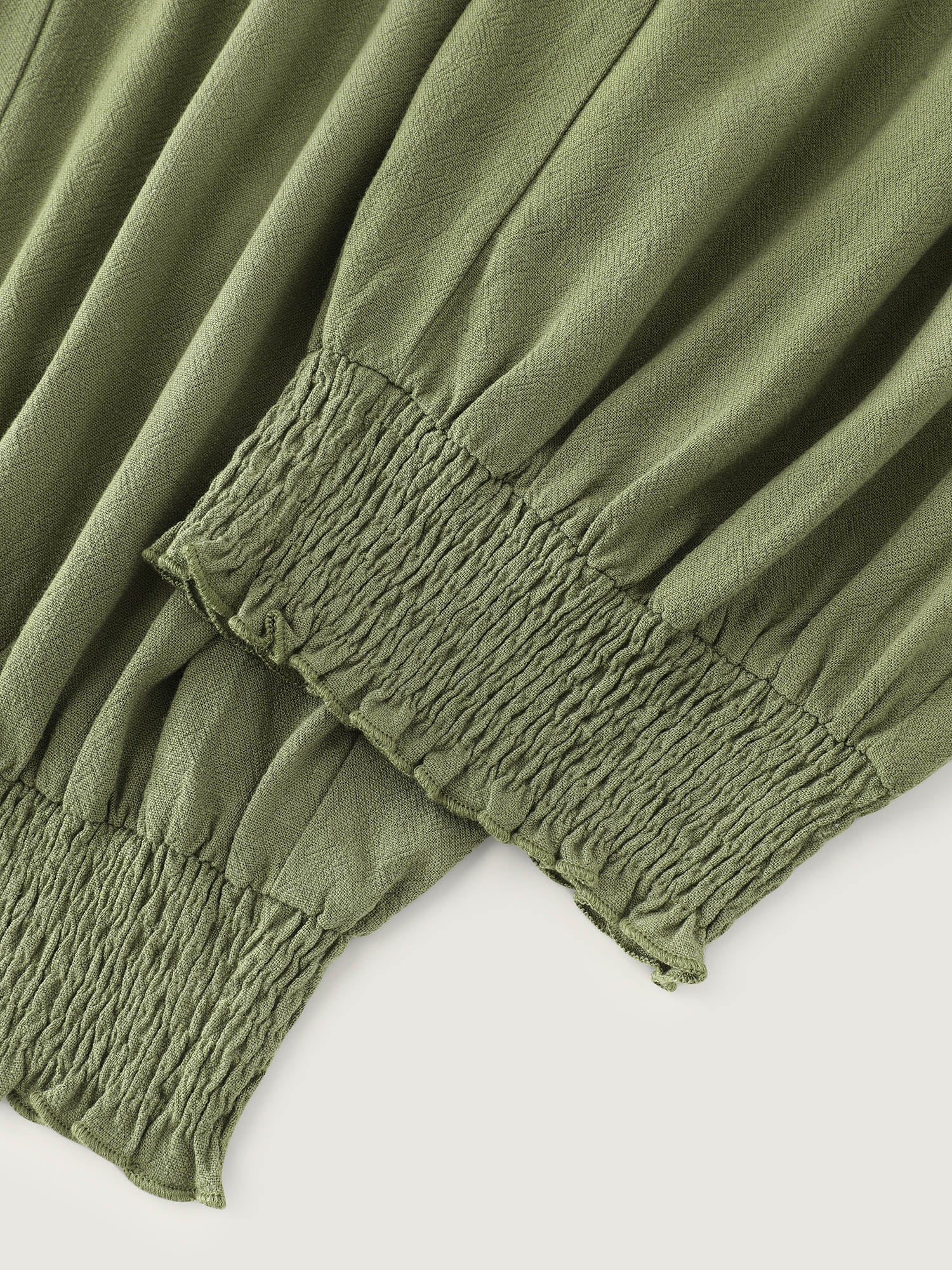 Linen Blend Shirred Drawstring Waist Jogger Pants