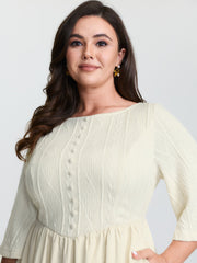Textured Button Detail Flowy Midi Dress