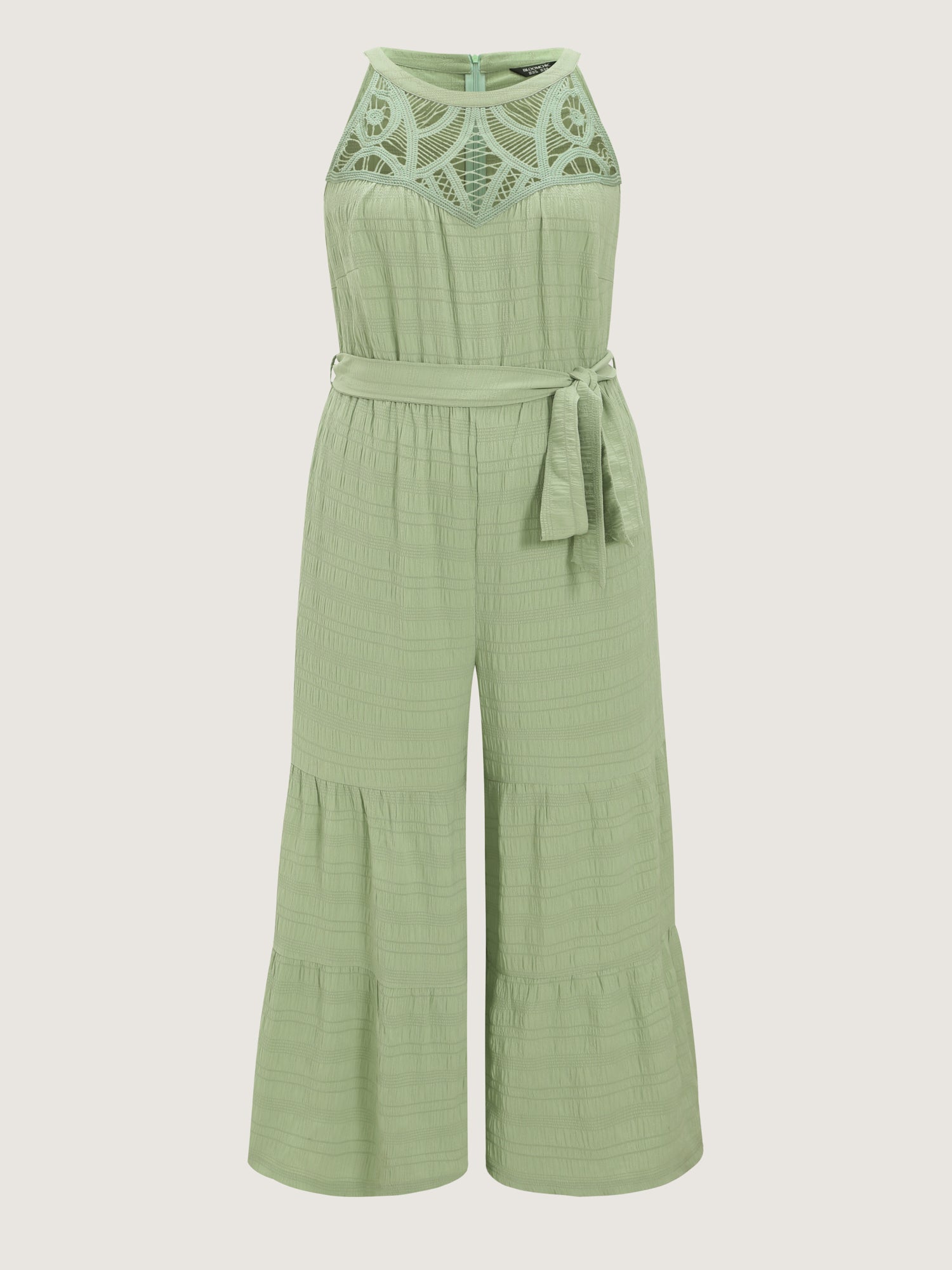 Sheer Lace Neckline Ruffled Hem Jumpsuit