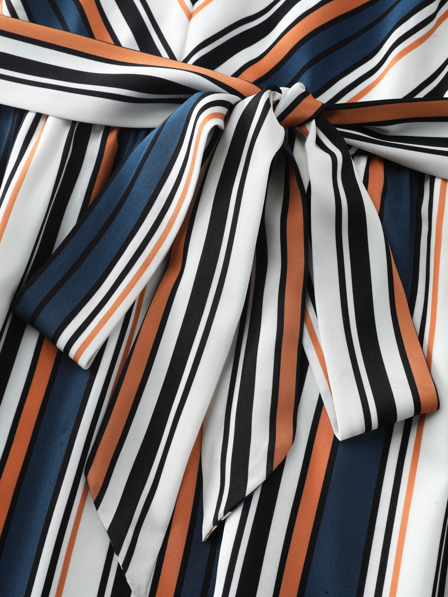 Striped Waist-Tie Pockets Midi Dress