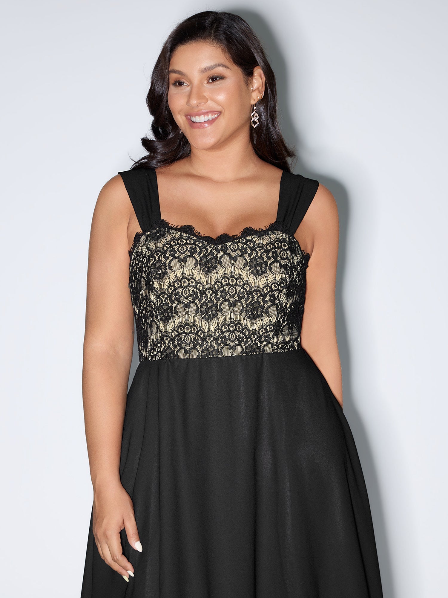 Lace Textured Wide Straps Midi Dress