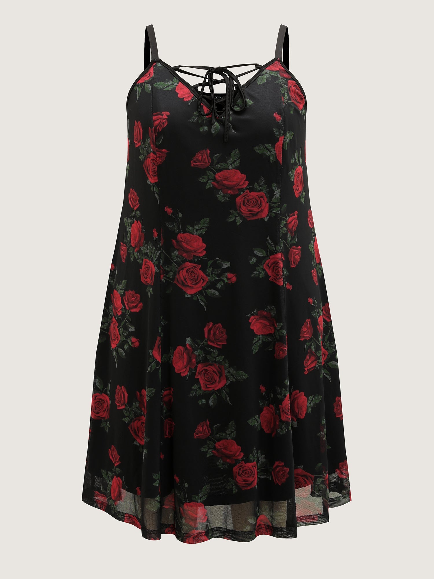 Midnight Rose Print Neck-Ties Cami Nightgown