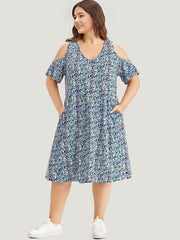 Ditsy Floral Pocket Cold Shoulder Dress