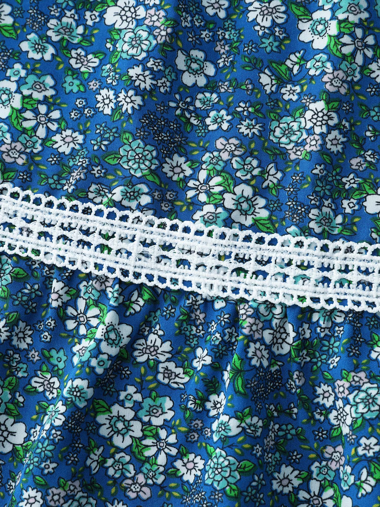 Floral Print Lace Trim Flowy Maxi Skirt