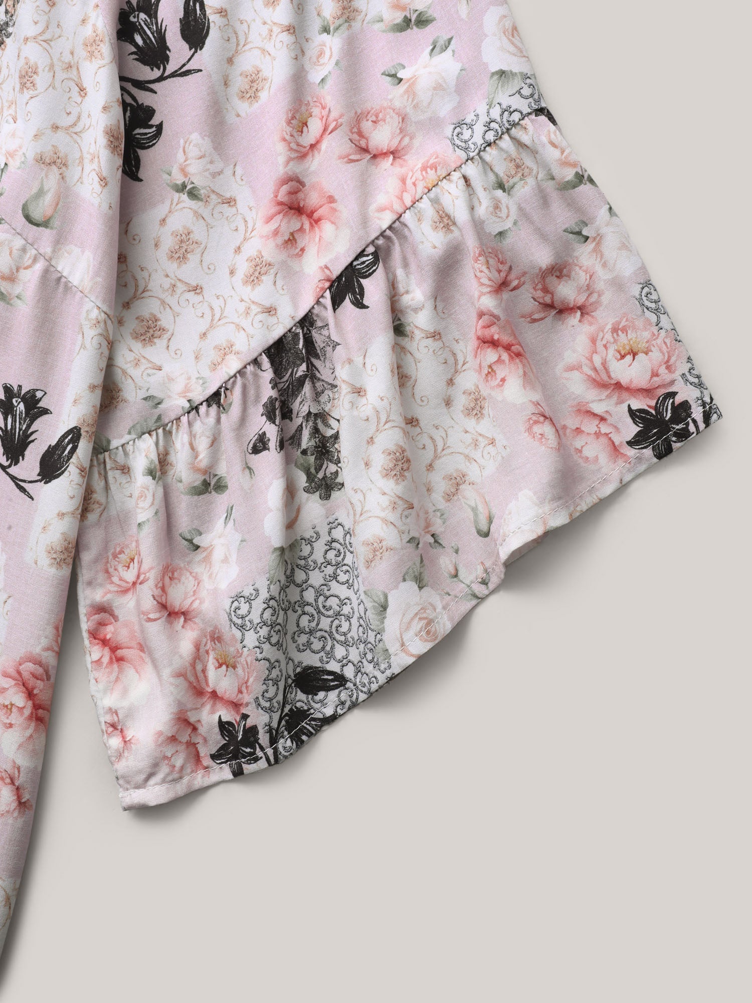 Floral Shirred Neck Flowy Blouse