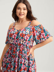 Floral Print Off-Shoulder Pockets Midi Dress
