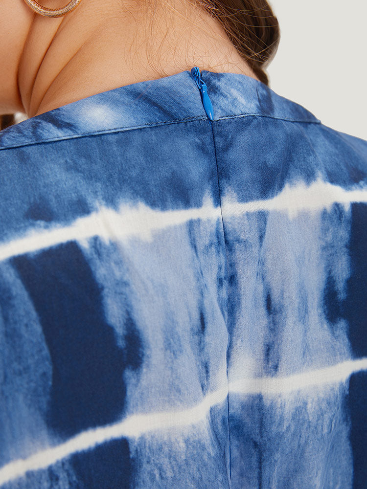 Tie Dye Keyhole Belted Batwing Sleeve Romper