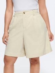 Breathable Linen Blend Flap Back Pockets Shorts