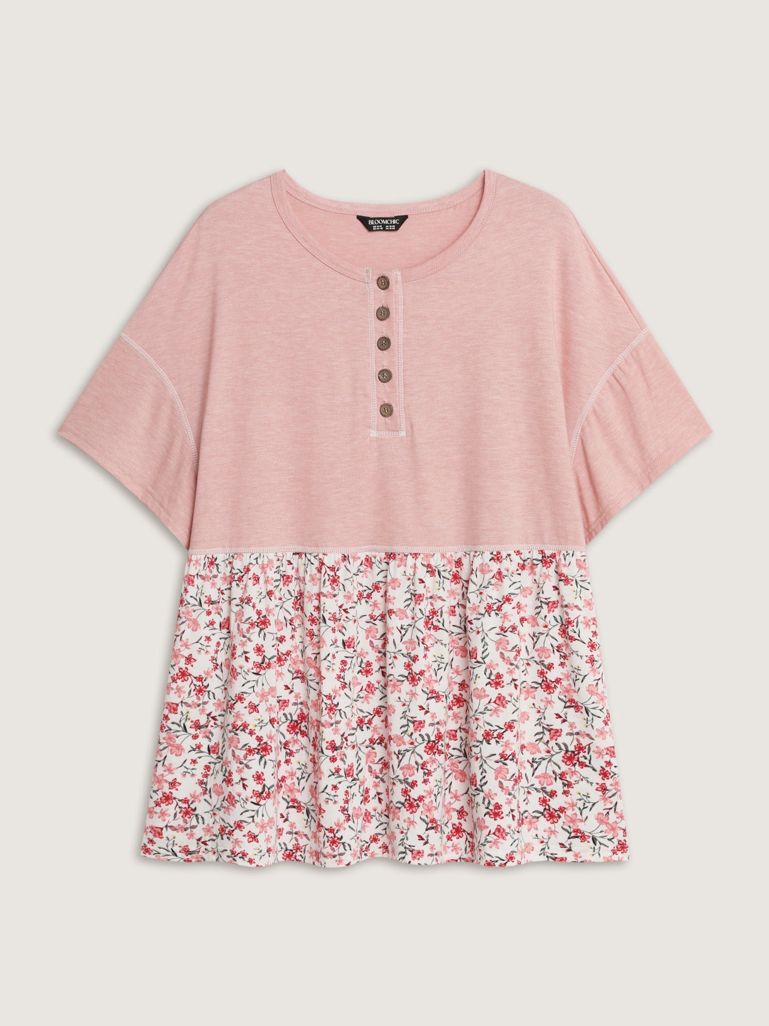 Floral Print Color Contrast Placket T-Shirt